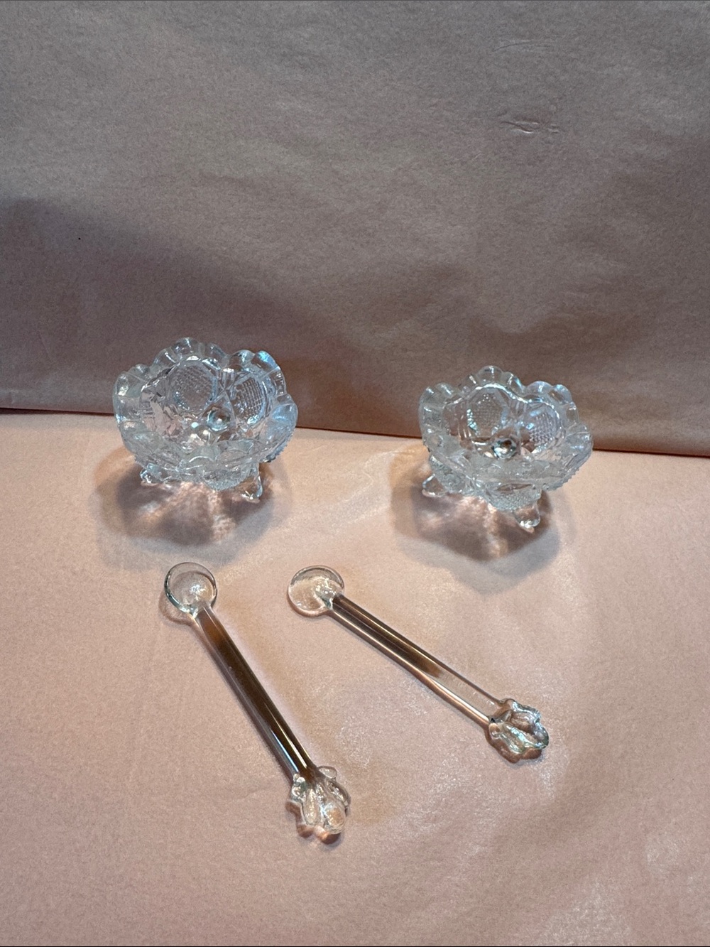 Clear Glass Salt Cellars with Matching Spoons - Clear